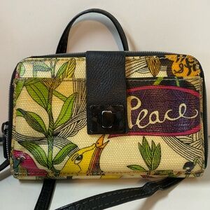 Sakroots Peace Bird Canvas Zip Around Accordion Wallet With Removable Strap